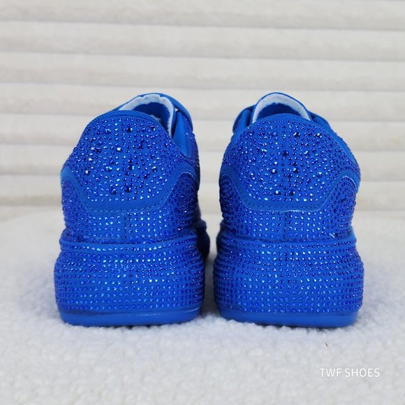 Dazzle Cush Blue Rhinestone Platform Sneakers Tennis Shoes - Picture 4 of 7